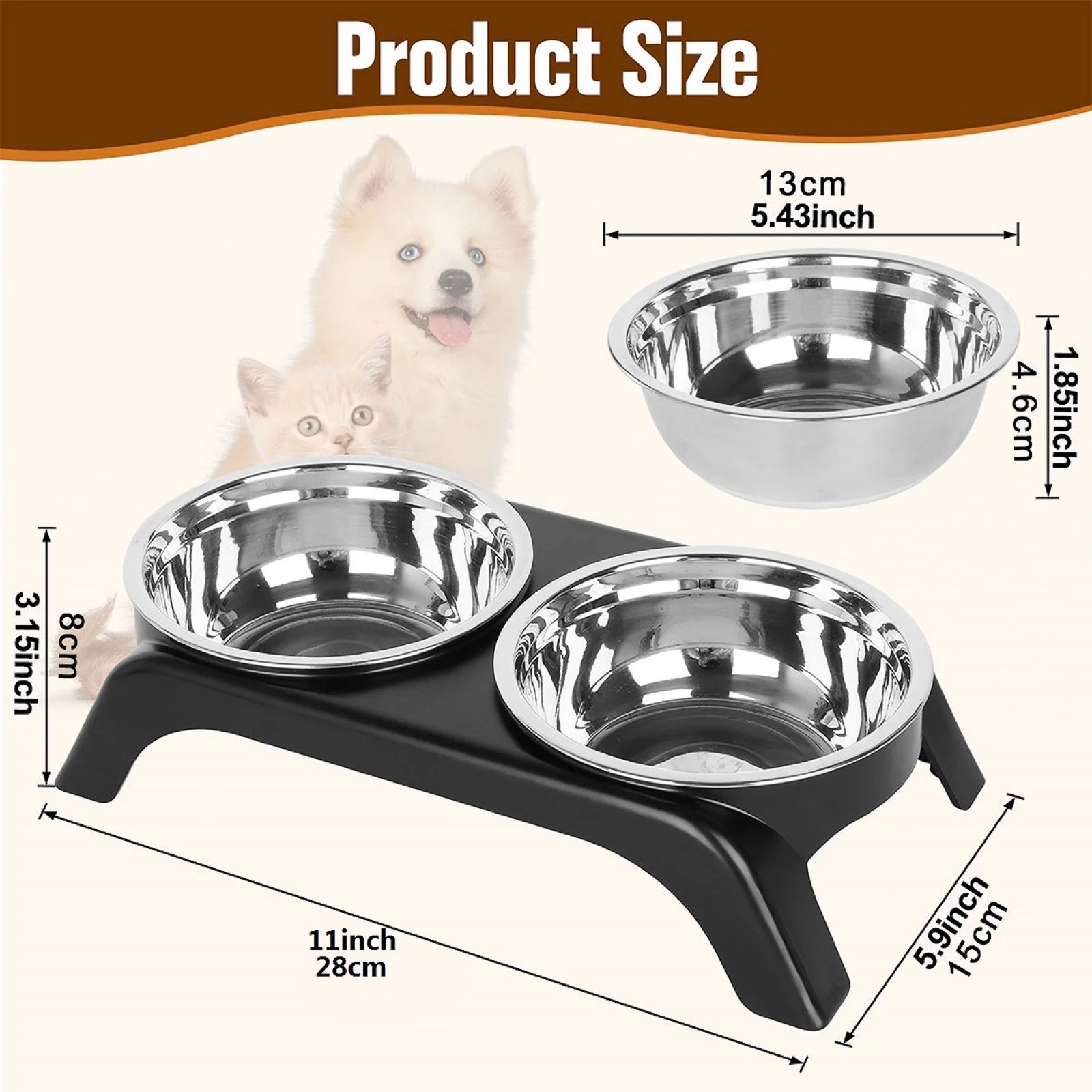 Elevated Cat Bowls, Dog Bowl,Stainless Steel Raised Cat Food Water Bowl Set with ABS Anti Slip Stand for Indoor Cats