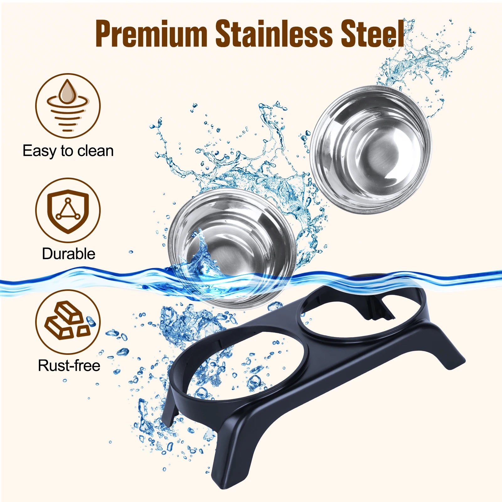 Elevated Cat Bowls, Dog Bowl,Stainless Steel Raised Cat Food Water Bowl Set with ABS Anti Slip Stand for Indoor Cats
