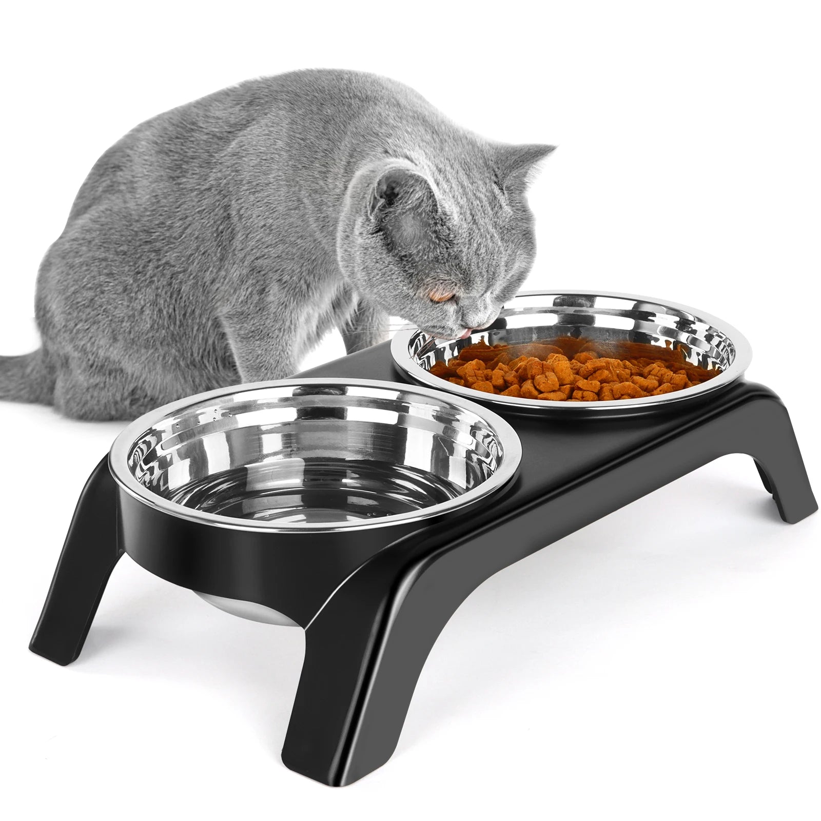 Elevated Cat Bowls, Dog Bowl,Stainless Steel Raised Cat Food Water Bowl Set with ABS Anti Slip Stand for Indoor Cats