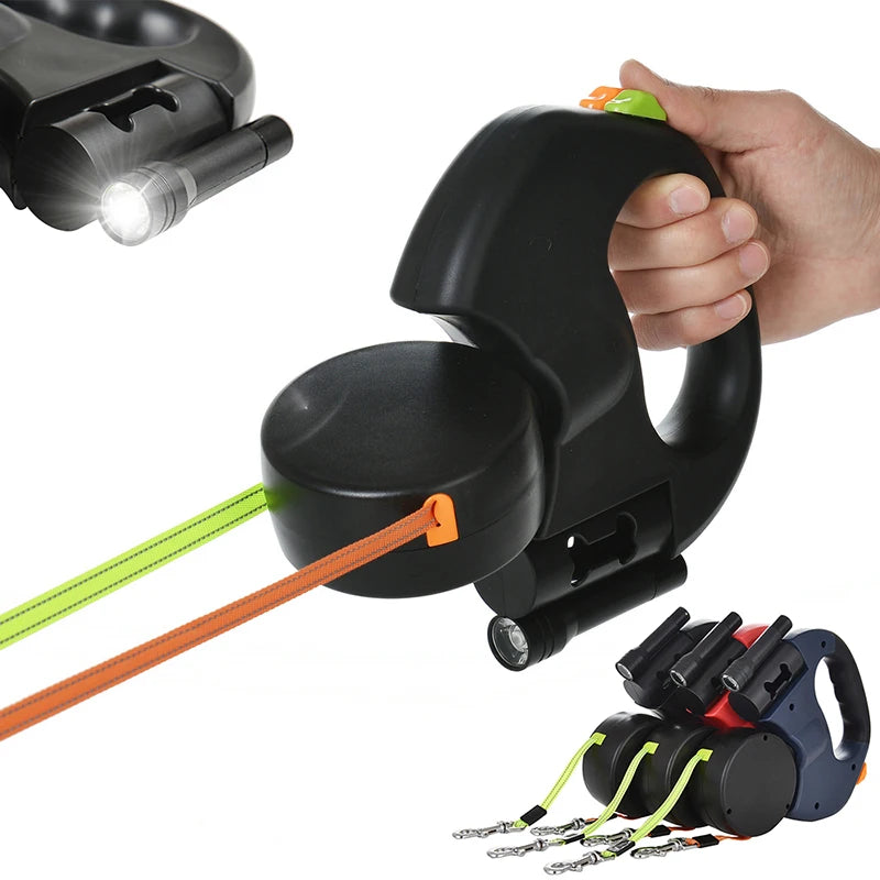 DuoWalk™ Retractable Dual Dog Leash – 3M with LED Light &amp; 360° Swivel