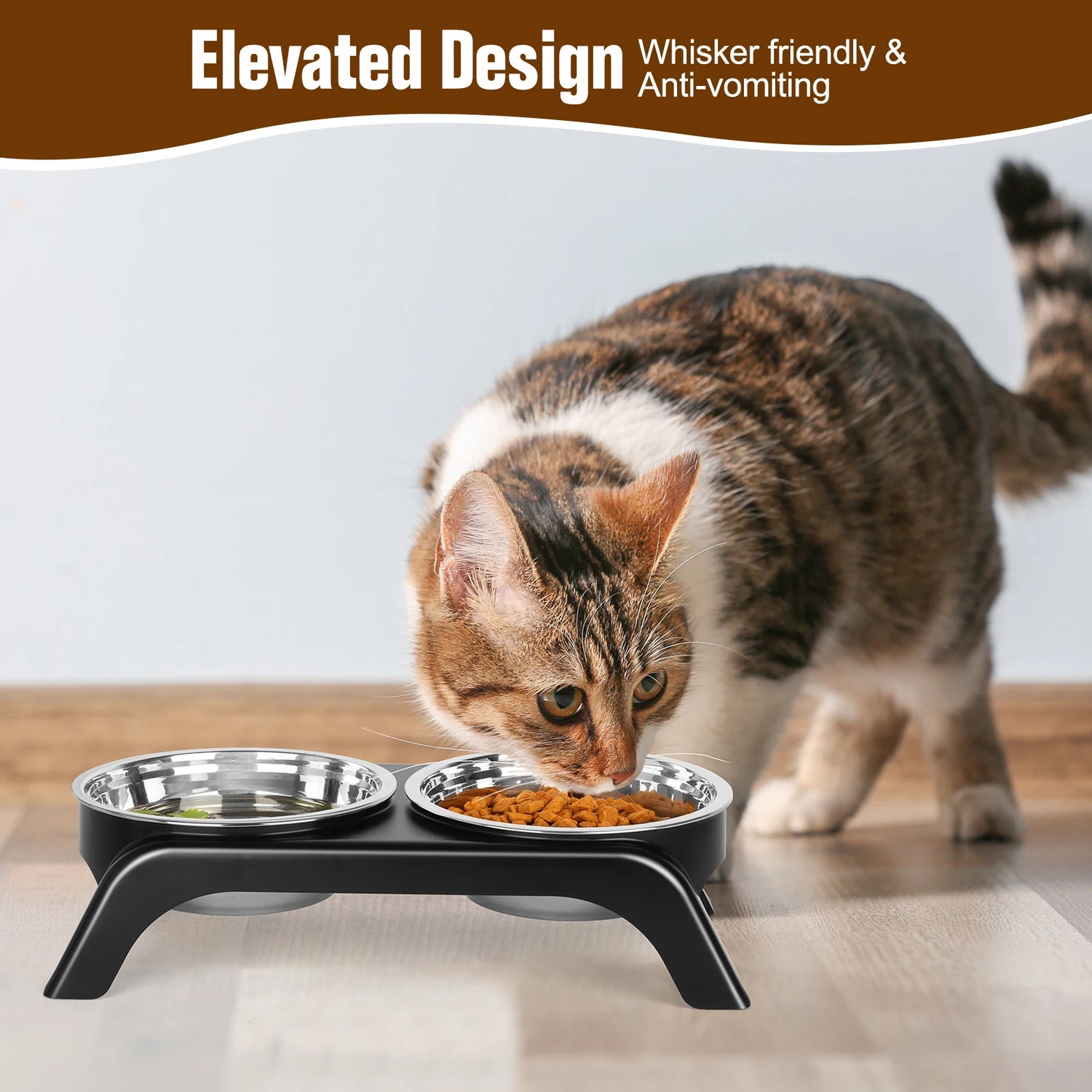 Elevated Cat Bowls, Dog Bowl,Stainless Steel Raised Cat Food Water Bowl Set with ABS  Anti Slip Stand for Indoor Cats