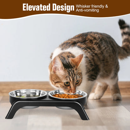 Elevated Cat Bowls, Dog Bowl,Stainless Steel Raised Cat Food Water Bowl Set with ABS  Anti Slip Stand for Indoor Cats