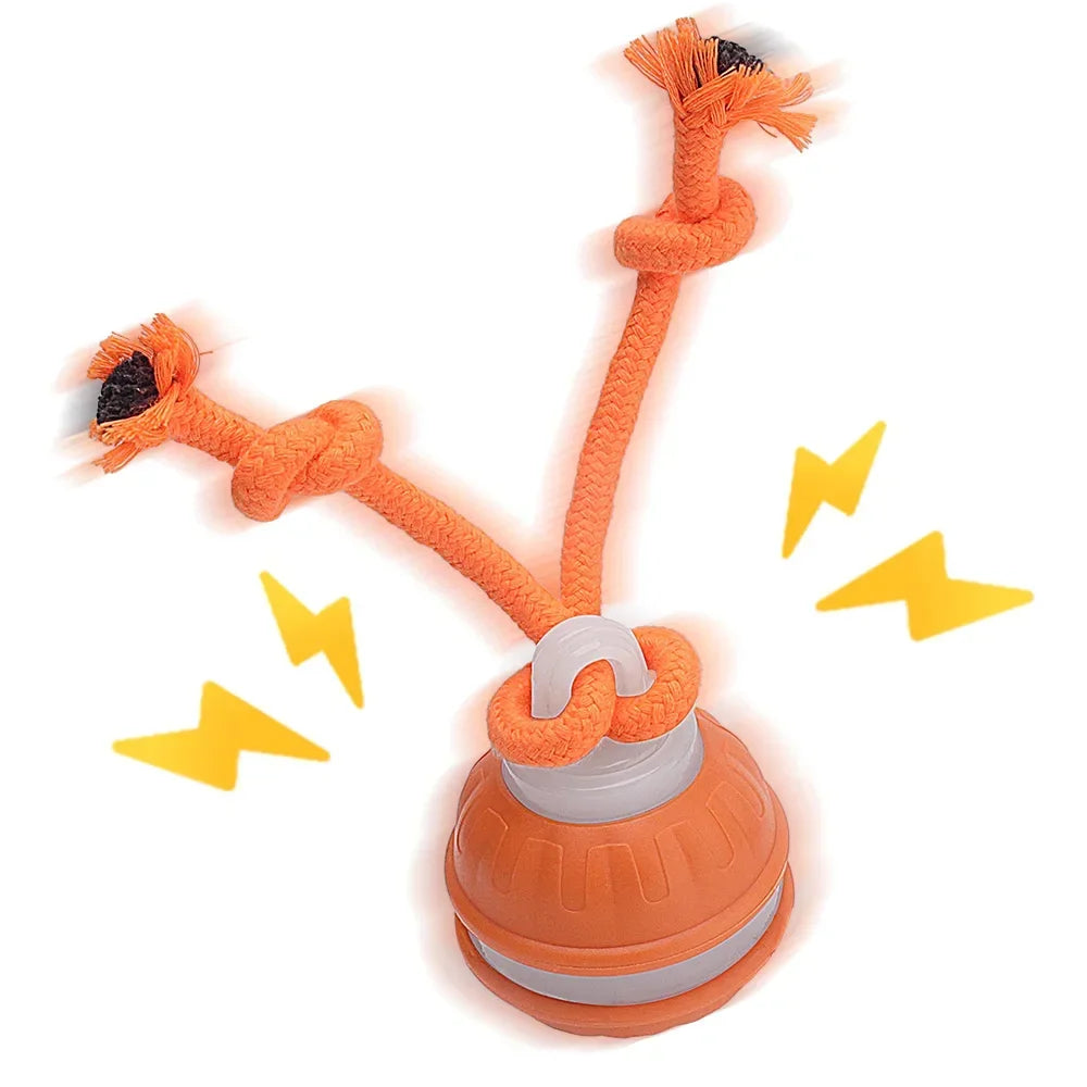 Smart Interactive Dog Ball – ChaseIQ™ Motion Play Toy with orange ropes and sounds for fun dog play.